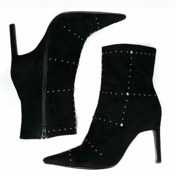 CASADEI Black Suede Stiletto Silver Rivets Studs Boots Snip Toe Chic Size 8 - Picture 3 of 11